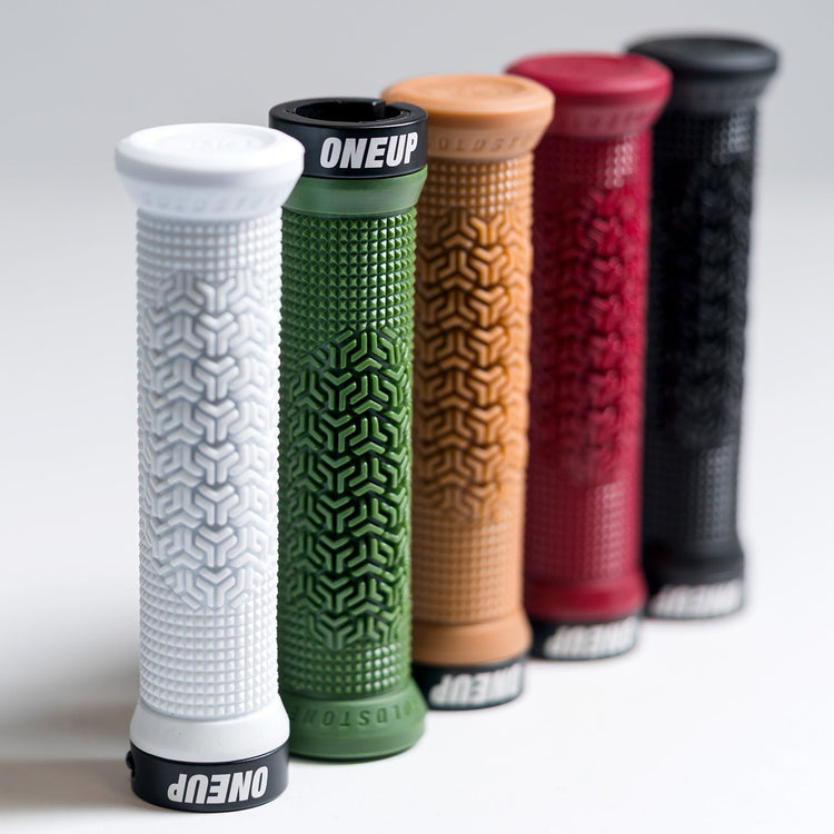 The full colour range of One Up Components Jackson Goldstone signature grips